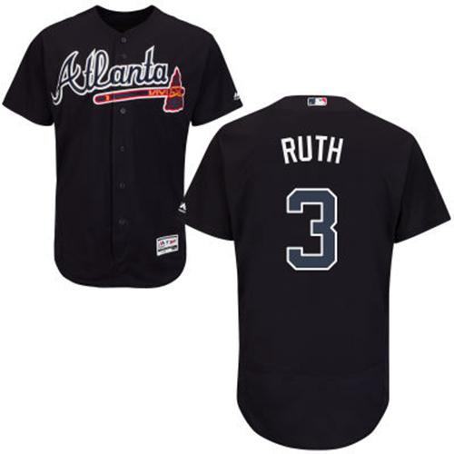 Braves #3 Babe Ruth Navy Blue Flexbase Authentic Collection Stitched MLB Jersey - Click Image to Close